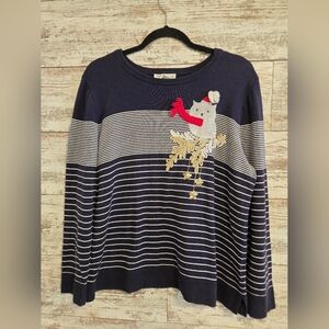 Christopher & Banks Navy and White Striped Sweater with Owl Accent Size XL